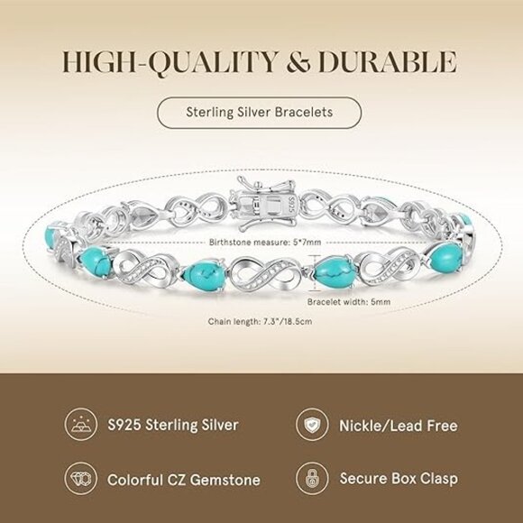 Eternal Elegance Infinity Birthstone Tennis Bracelet Silver Pear Shape Gemstone - Dec.-Turquoise